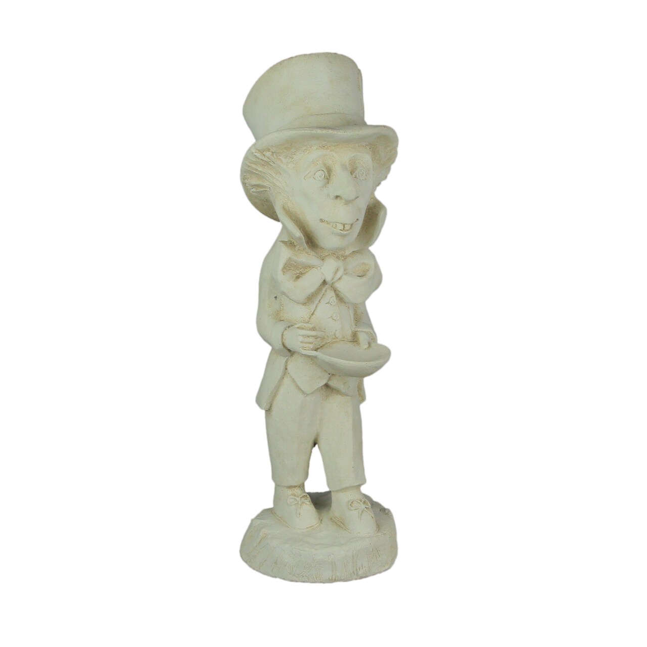 Mad Hatter Alice in Wonderland Antiqued White Finish Solid Cement Statue 19 Inch